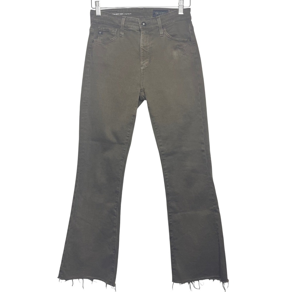 AG Adriano Goldschmied Grunge Faded Farrah Boot Crop Jeans Olive Brown High 25